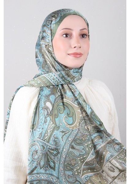 Linda Etnik Desen Şal 1717-10 Yeşil-Su Mavisi