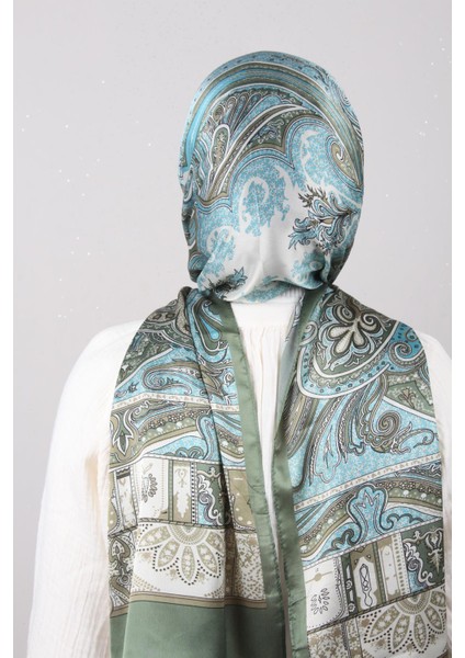 Linda Etnik Desen Şal 1717-10 Yeşil-Su Mavisi modelleri