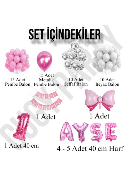 Kız Doğum Günü Süsü Parti Seti Özel Isim Yazılı Pembe Kurdeleli Pembe Şeffaf Beyaz Balon Seti fiyatları