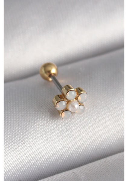 Gold Renk Zirkon Taşlı Çiçek Model Tragus Piercing - EBJ241123W29433