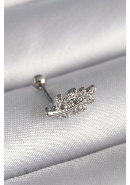 Gümüş Renk Zirkon Taşlı Dal Tragus Piercing - EBJ241123W29410
