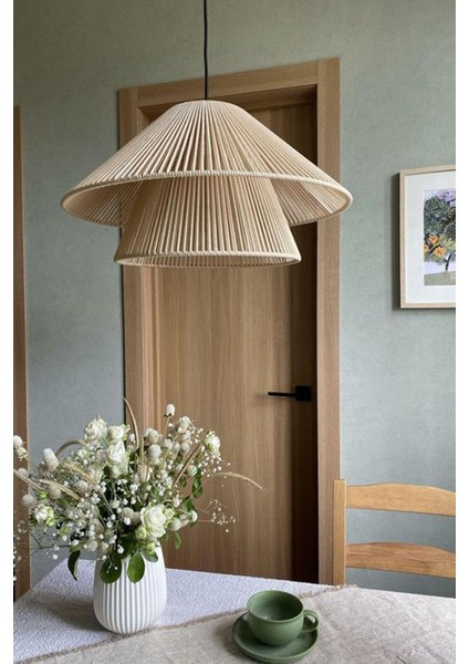 Tekno Trust Rattan Bambu Hasır Makrome Sarkıt Avize 40 cm
