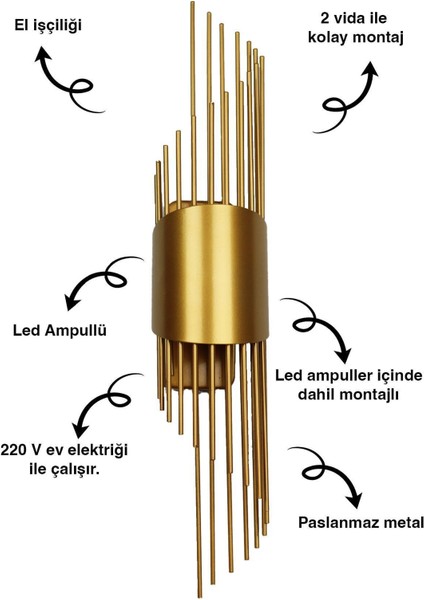 1 Adet Sarkıt Gold Duvar Aplikleri, Duvar Aplik Aydınlatma Altın LED Duvar Lambası Avize