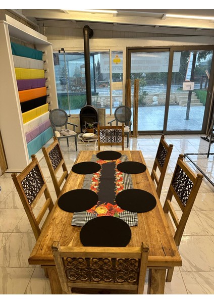Kırmızı Yılbaşı Çiçekli Runner ve 6'lı Supla Takım