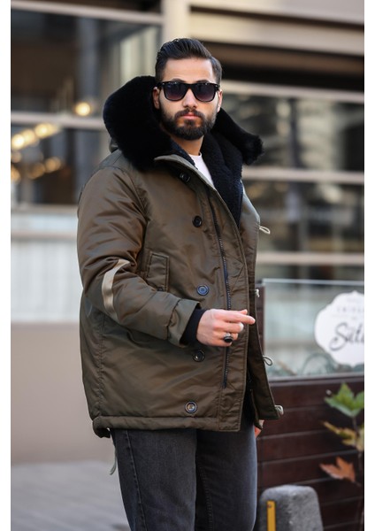 Erkek Kapüşon Kürklü Kışlık Uzun Mont fiyatları