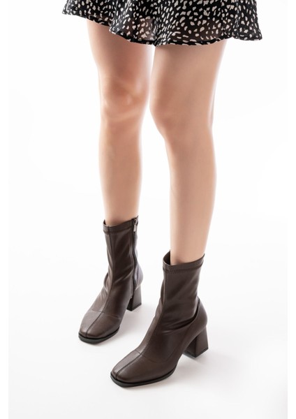 Streç Kahve Topuklu Fermuarlı Kadın Bot fırsatları