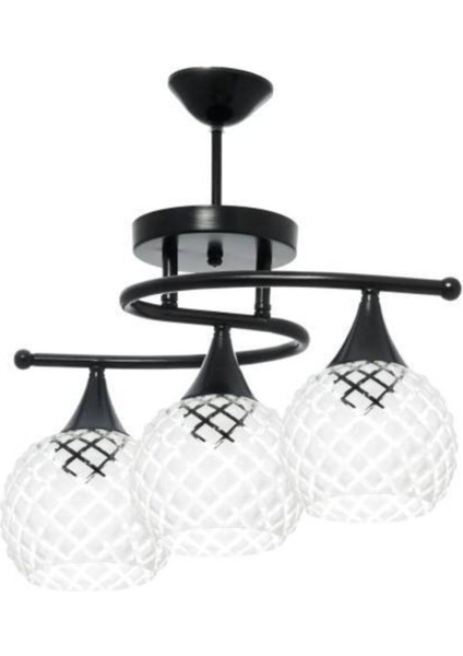 Tekno Trust Fuji Modern Retro Siyah Renk Şeffaf Camlı Salon - Mutfak - Yatak Odası 3 Lü Avize