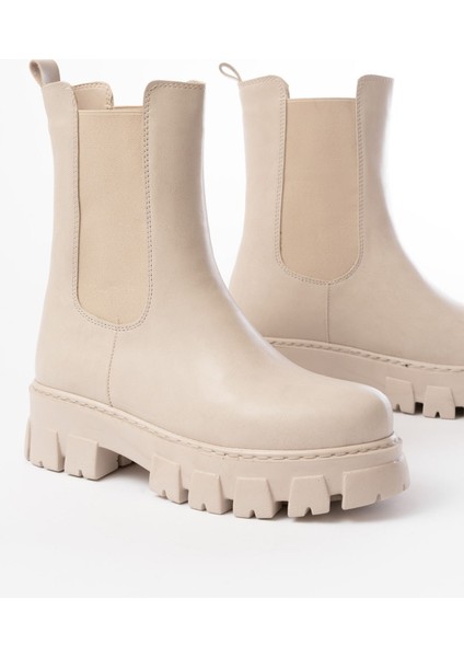 Bej Yüksek Tabanlı Lastikli Günlük Kadın Bot - Kopya
