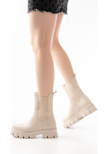 Bej Yüksek Tabanlı Lastikli Günlük Kadın Bot - Kopya fiyatları