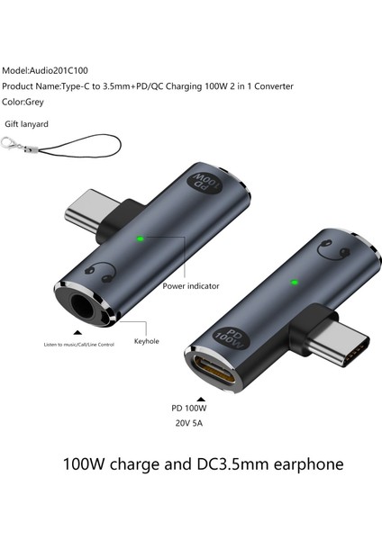 2in1 Type C To 3.5mm Kulaklık Type C 100W Hızlı Şarj Dönüştürücü Otgcx