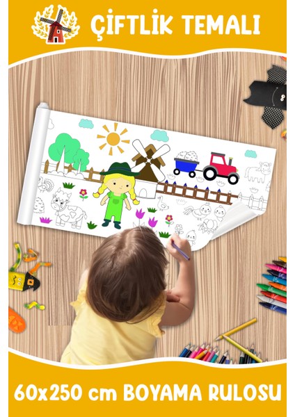 Çiftlik Dev Boy Boyama Kağıdı - Farm Kids Coloring Roll - Jumbo Painting Paper Roll For Kids