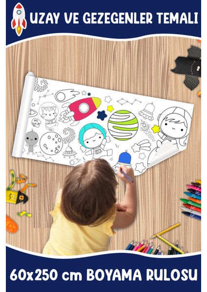 Uzay ve Gezegenler Dev Boy Boyama Kağıdı - Space Kids Coloring Roll - Giant Painting Paperuzay ve Gezegenler Dev Boy Boyama Kağıdı - Space Kids Coloring Roll - Giant Painting Paper