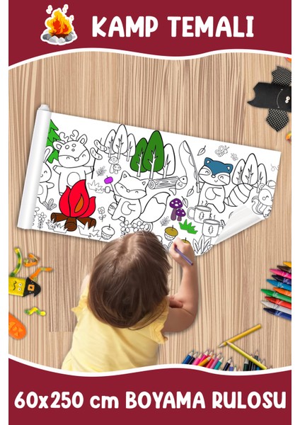 Kamp Dev Boy Boyama Kağıdı - Farm Kids Coloring Roll - Giant Painting Paper Roll For Kids