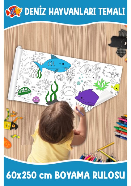 Deniz Dev Boy Boyama Kağıdı - Farm Kids Coloring Roll - Giant Painting Paper Roll For Kids