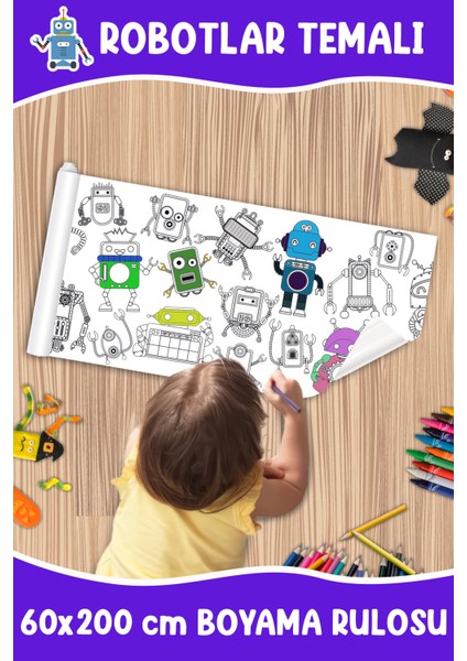 Robotlar Dev Boy Boyama Kağıdı - Farm Kids Coloring Roll - Giant Painting Paper Roll For Kids