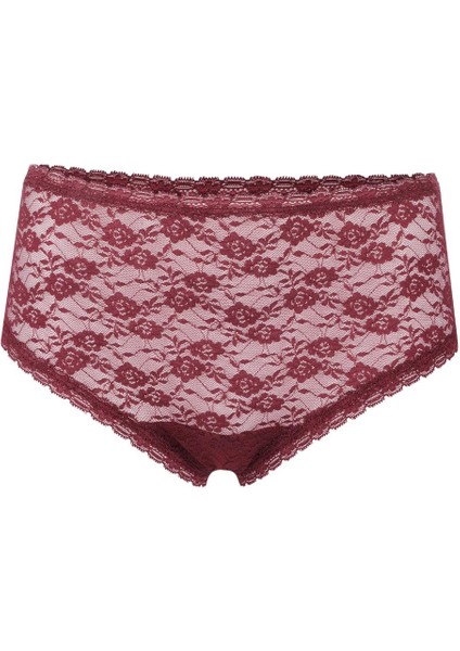Dantelli Pamuklu Yüksek Bel Kadın Külot - Bordo