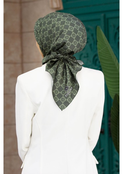 Haki Dama Desen Tivil Ipek Eşarp 51495-0037