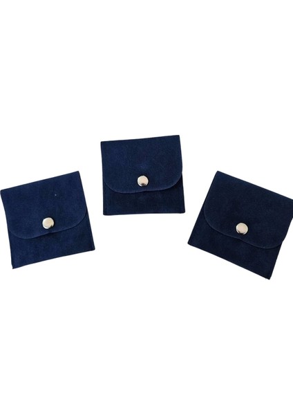 Kadife (Süet) Zarf Kese Lacivert 25 Adet 7x7 cm Boy Takı, Altın Kesesi (Çıtçıtlı)