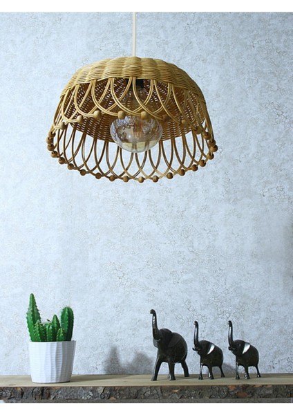 Bambu Rattan Hasır Sarkıt Avize, 35 cm çap ve 20 cm yükseklik, şık ve doğal tasarım fırsatları