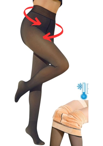 Looksense Kadın Içi Yüksek Termal Polarlı Peluş Dışı Ince Ten Görünümlü Toparlayıcı Külotlu Çorap 1000