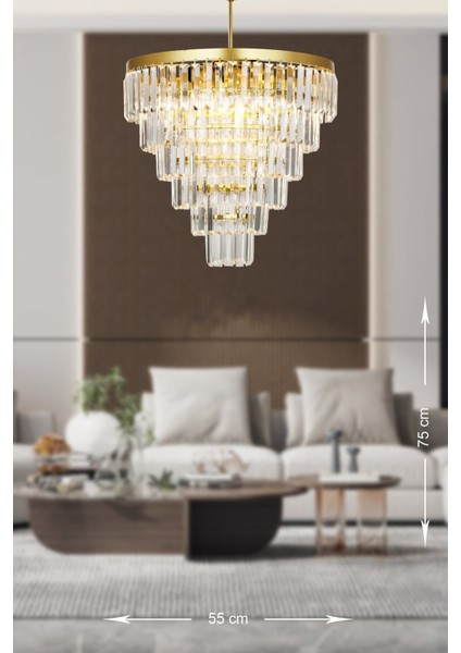 Tekno Trust Linsa 55 Cm'lik Kristal Cam Taşlı Lüks Avize - (Sarı Yaldız)