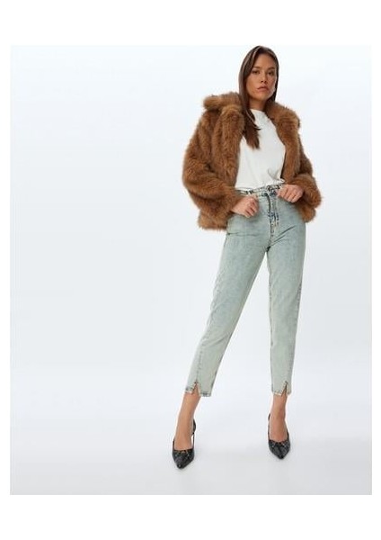 Mom Fit Jeans-Standart Bel Yırtmaç Detaylı indigo Kadın Jean Pantolon 5WAL40060MD indirimleri