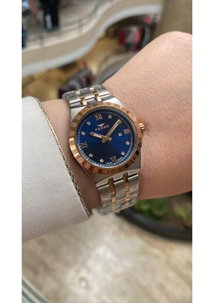 Quartz Çelik Rose/gri Lacivert Kadran 32 mm Kadın Kol Saati