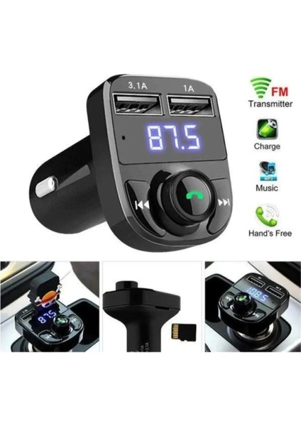 Araç Fm Transmitter Bluetooth 2 USB Port Mp3 Sd Kart Çakmaklık Girişli Araç Müzik Çalar Kiti