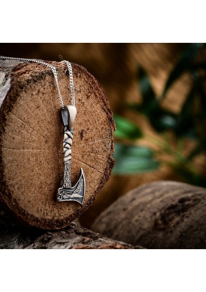 Gümüş Balta Kolye 925 Ayar Gümüş Viking Baltası Mat Erkek Kolye