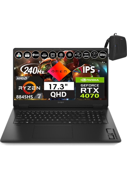Omen 17-DB0015NT Amd Ryzen 7-8845HS Aı 24GB Ddr5 4tb SSD 8GB/RTX4070 Freedos 17.3" 240Hz 3ms 300NITS Qhd IPS Taşınabilir Bilgisayar OMA44QLEAW04+WEBLEGELSINÇANTA