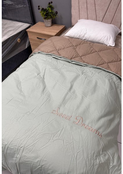 Saten %100 Pamuk Ranforce Tek Kişilik Yorgan Sweet Dreams V2 Yeşil-Kahve