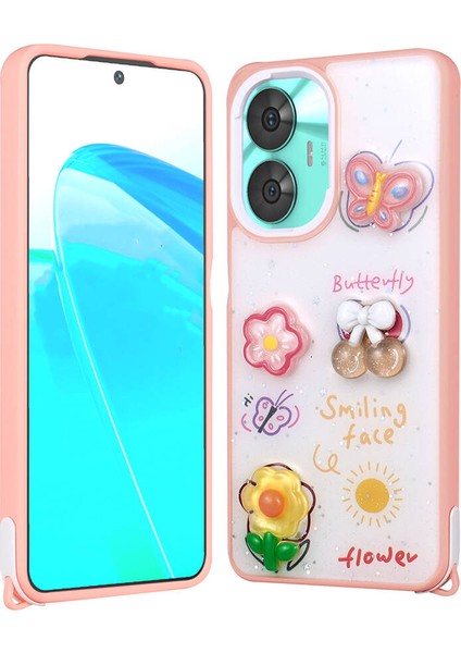 Noktaks - ZORE Realme C55 4g - Kılıf Parlayan Simli Kabartma Figürlü Cevze Kapak - Pembe - T31383