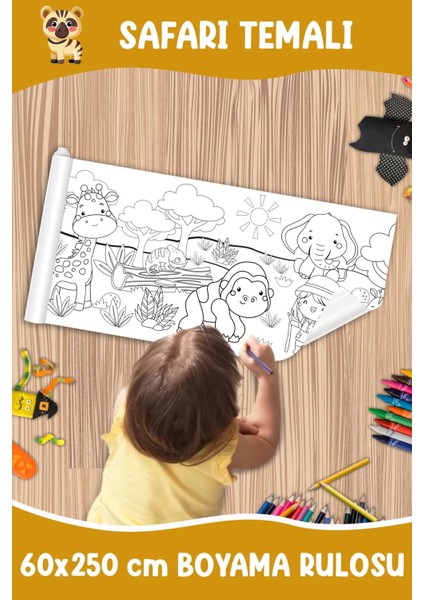 Safari Dev Boy Boyama Kağıdı - Animals Kids Coloring Roll - Giant Painting Paper Roll For Kids