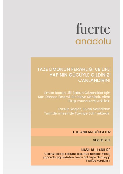 Fuerte Anadolu Kabak Lifli Limonlu Sabun - Ölü Derileri Temizler, Tıkanmış Gözenekleri Açar