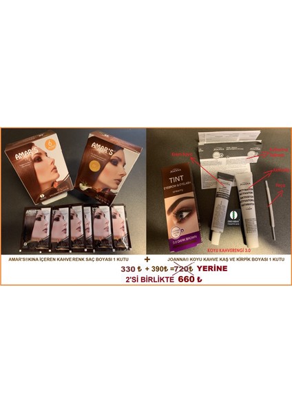 Kına Saç Boyası 1 Kutu + Joanna Kaş Kirpik Boyası 1 Kutu