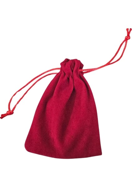 Süet & Kadife Duble Kese Kırmızı 25 Adet 9X12 cm Takı, Altın Kesesi (Ipli & Büzgülü)