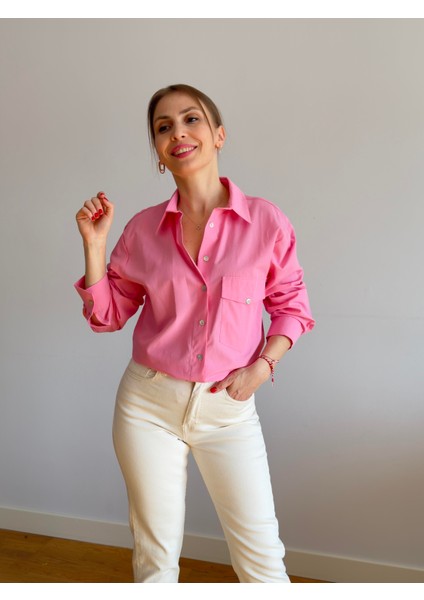 Oversize Cepli Gömlek Pembe