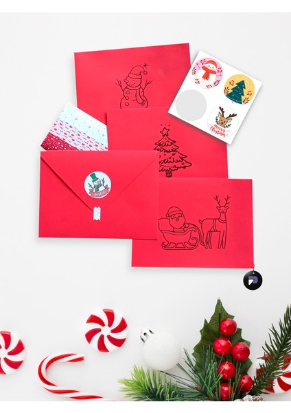 Premium Yılbaşı Tebrik Kartı Zarfı, 4'Lü Kırmızı Zarf, Yeniyıl Kartpostal Zarfı, Noel Baskılı Zarf fiyatları