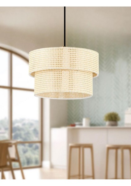 Tekno Trust Modern Doğal Hazeran Rattan 2 Katlı Sarkıt Avize Salon Mutfak Yatak Odası Avize