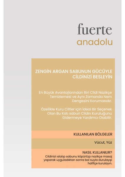 Fuerte Anadolu Argan Sabunu - Nemlendirme, Cilt Temizleme, E Vitamini