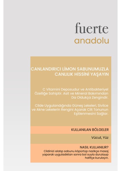 Fuerte Anadolu Limon Sabun - C Vitamini, Sivilce ve Cilt Gözenekleri Için