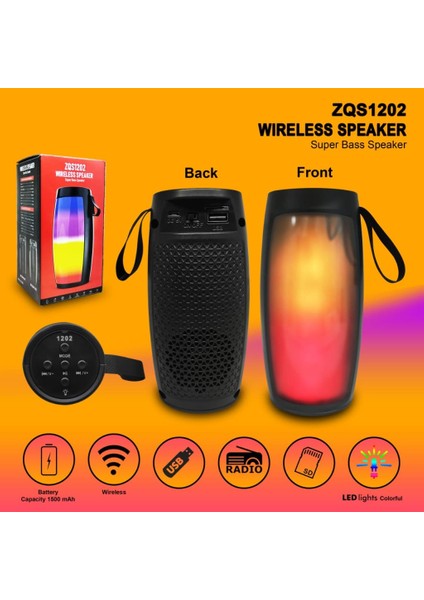 ZQS-1202 Taşınabilir Bluetooth Hoparlör Rgb Işıklı Bluetooth Speaker 5W