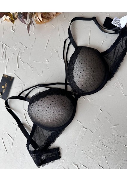 Margaret Siyah Gri Dantelli Balenli Desteksiz Vintage Önü Şeritli Sütyen indirimleri
