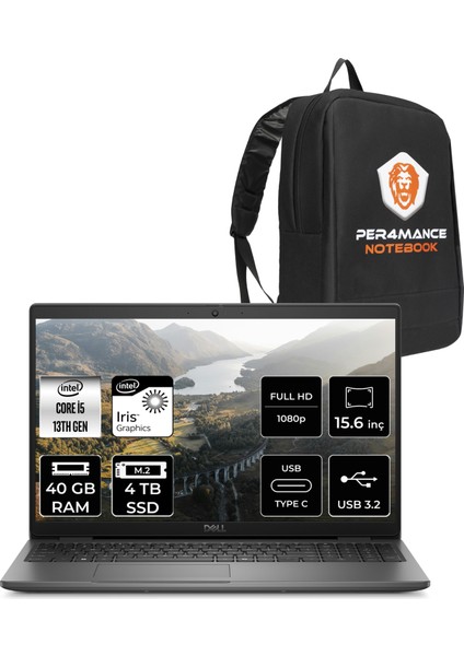 Latitude 3550 Intel Core I5 1335U 40GB 4tb SSD 15.6'' Fhd Fdos Taşınabilir Bilgisayar & Per4 Çanta N015L355015UP325