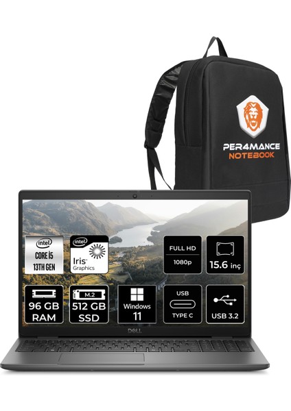 Latitude 3550 Intel Core I5 1335U 96GB 512GB SSD 15.6'' Fhd W11P Taşınabilir Bilgisayar & Per4 Çanta N015L355015UP417
