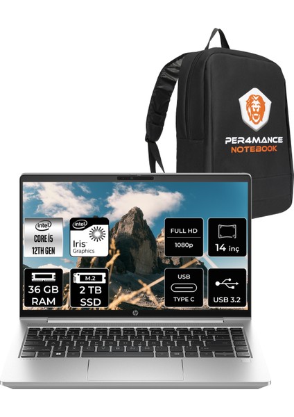 Probook 440 G9 Intel Core I5 1235U 36GB 2tb SSD 14" Fhd Fdos Taşınabilir Bilgisayar & Per4 Çanta 9M3M4ATPN334