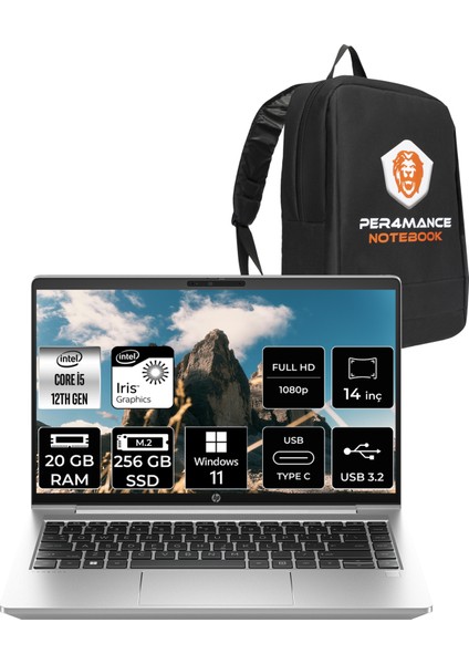 Probook 440 G9 Intel Core I5 1235U 20GB 256GB SSD 14" Fhd W11P Taşınabilir Bilgisayar & Per4 Çanta 9M3M4ATPN416