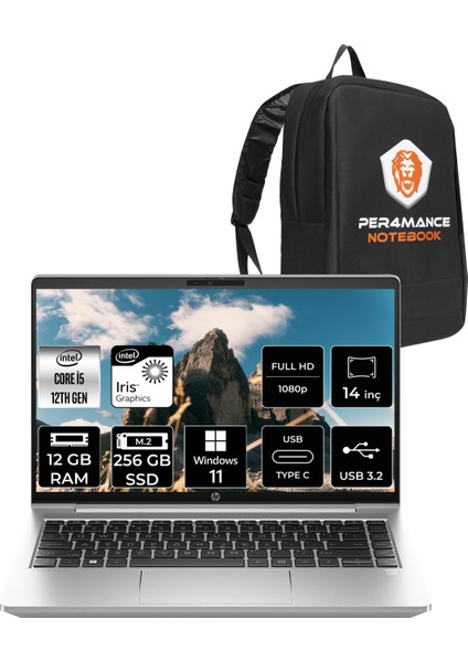 Probook 440 G9 Intel Core I5 1235U 12GB 256GB SSD 14" Fhd W11P Taşınabilir Bilgisayar & Per4 Çanta 9M3M4ATPN406