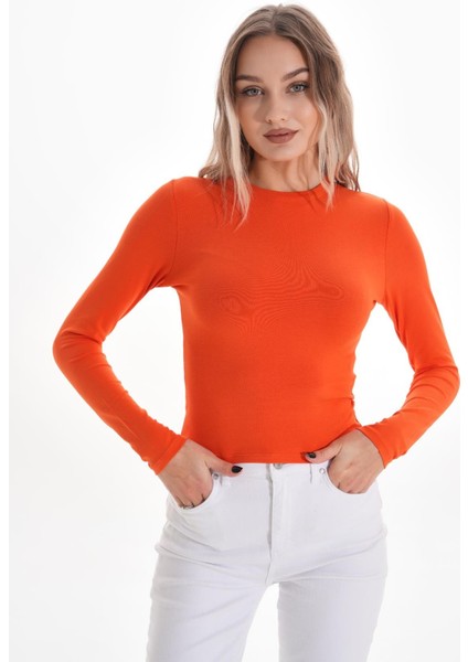 Likralı Pamuk Tişört-Slim Fit -Turuncu fiyatları
