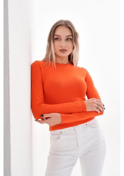 Likralı Pamuk Tişört-Slim Fit -Turuncu indirimleri